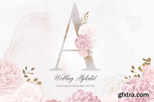 Floral Letters Clipart, Wedding Alphabet