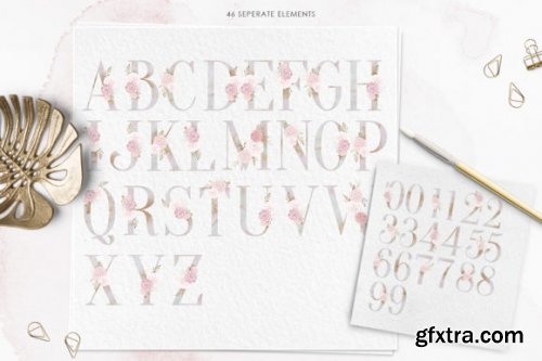 Floral Letters Clipart, Wedding Alphabet