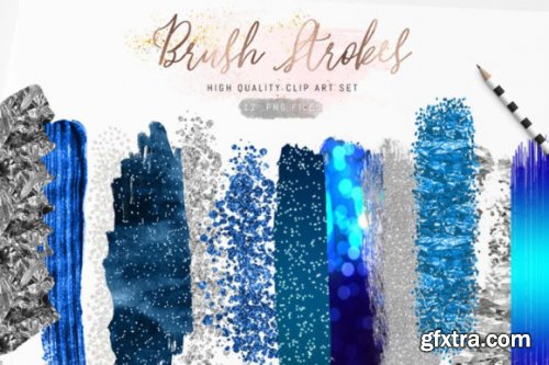 Blue Metallic Brush Stroke Clipart