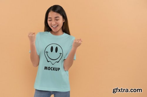 Girl portrait wearing shirt mockup