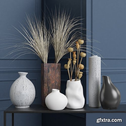 Vases and dried flowers