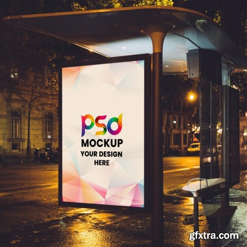 Bus stand billboard advertising mockup