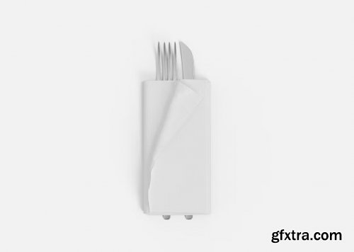 Folded Napkin with Cutlery Mockup