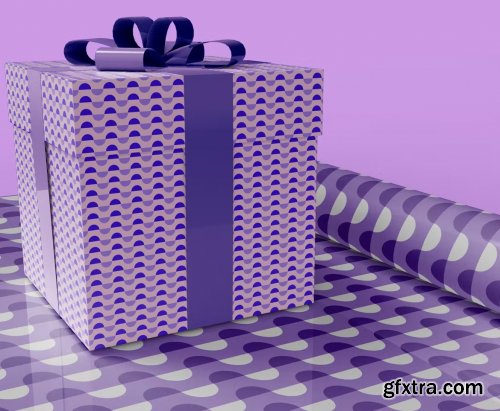 Gift Box & Wrapping Paper Mockup