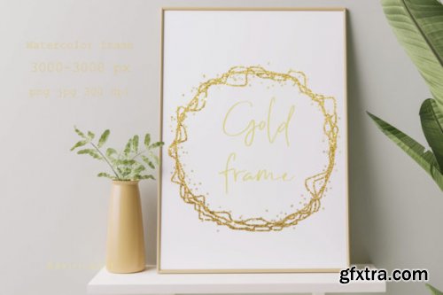 Gold Frame Brush Strokes, Gold Glitter