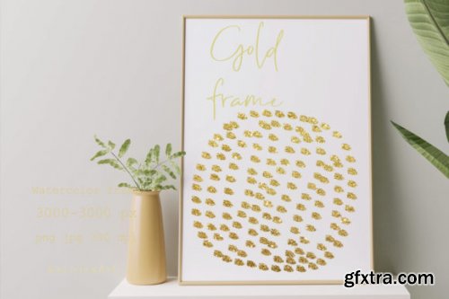 Gold Frame Brush Strokes, Gold Glitter