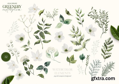 CreativeMarket - Greenery Watercolor Collection 7139406