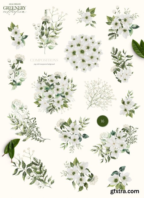 CreativeMarket - Greenery Watercolor Collection 7139406