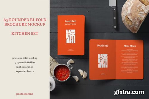 A5 Rounded Bi-Fold Brochure Mockup — Kitchen Set