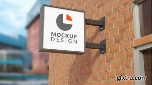 Wall sign mockup round logo mockup