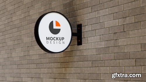 Wall sign mockup round logo mockup