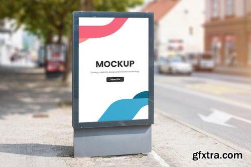 Small vertical city billboard led light mockup