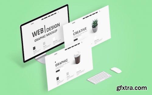 Web design mockup graphic studio desk isometric 