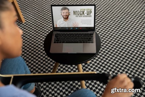 Virtual lesson with laptop mockup