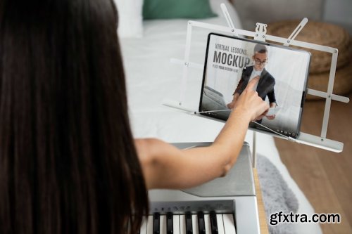 Virtual lesson with laptop mockup