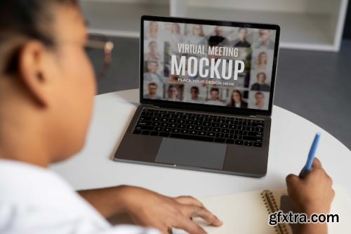 Virtual lesson with laptop mockup