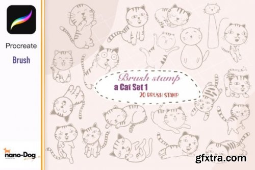  Cat Set Brush Stamps, Procreate Brush