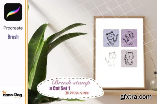  Cat Set Brush Stamps, Procreate Brush