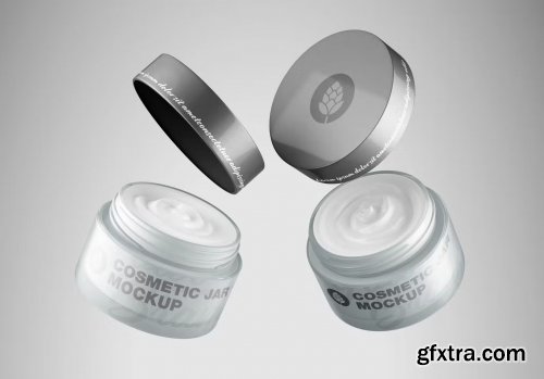 Set Cream Cosmetic Jars Mockup