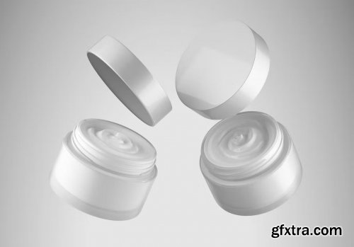 Set Cream Cosmetic Jars Mockup