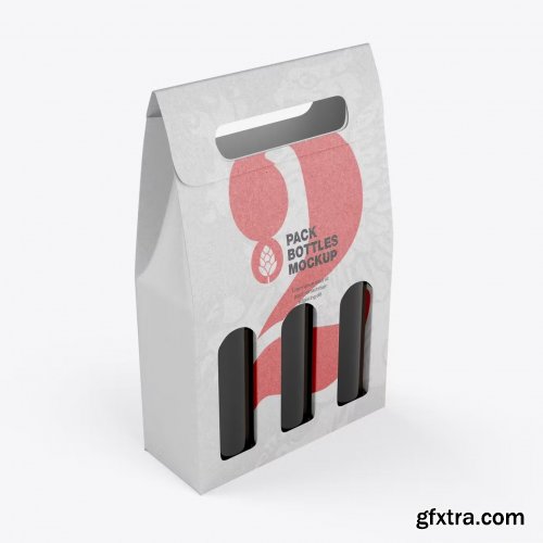 Paper Pack Wine Bottles Carrier Mockup