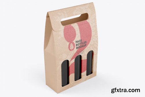 Paper Pack Wine Bottles Carrier Mockup