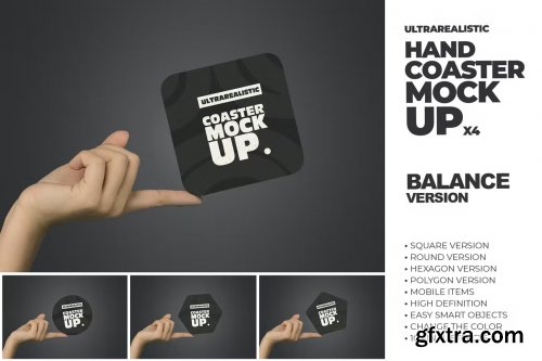 Clean Hand Balance Coaster Mockups x4