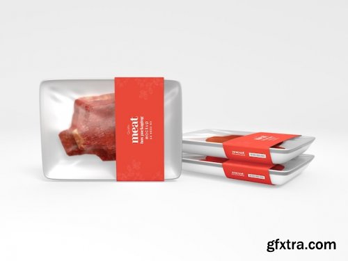 Frozen meat tray box packaging mockup