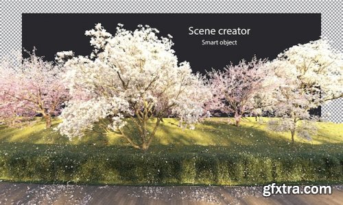 Sakura trees along a river clipping path cherry blossom trees