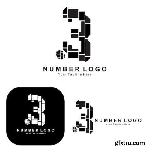 Number 3 three logo design premium icon vector