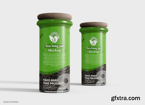 Green tee packaging glass jar mockup