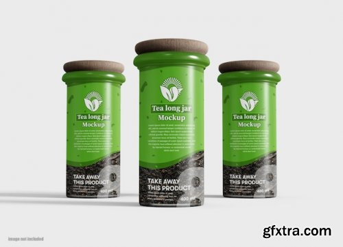 Green tee packaging glass jar mockup