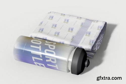 Plastic Sport Bottle with Towel Mockup