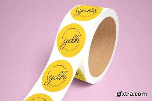 Round Stickers Roll Mockup