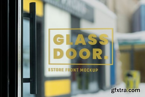 Close up on glass store window mockup