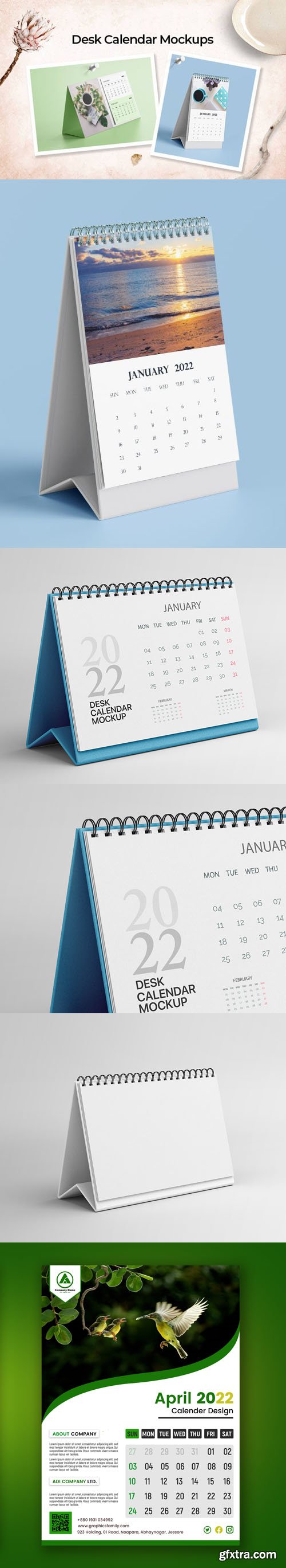 Collection of 4 Calendars PSD Mockups Templates