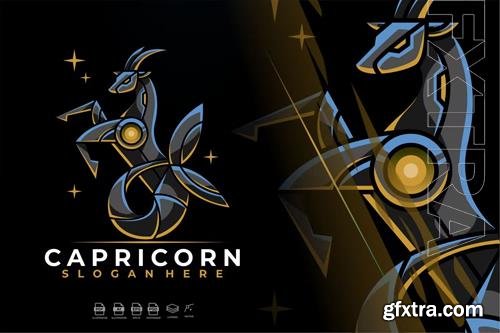 Modern Mecha Robotic Zodiac Capricorn Logo Design