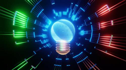 Videohive - 4K Light bulb connect data motion graphic background. Abstract idea concept - 38061938 - 38061938