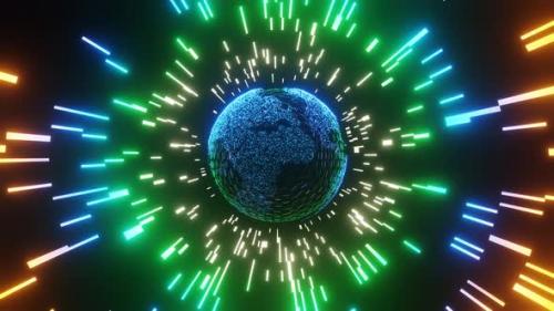 Videohive - 4K Digital planet. Blue glowing hexagonal mesh - 38061951 - 38061951