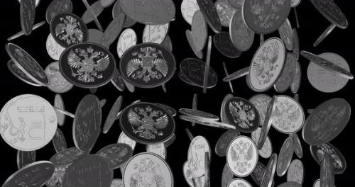 Videohive - Silver Coins and Symbols of the Russian Rubl Currency Euro Rotate and Turn on Alfa Background - 38106268 - 38106268