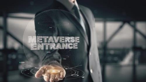 Videohive - Businessman with Metaverse Entrance Hologram Concept - 38107314 - 38107314