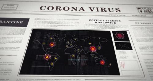 Videohive - Digital newspaper about the Corona / Covid-19 virus with a moving animation about the spread on the - 38027472 - 38027472