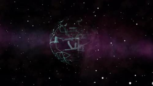 Videohive - A cyber planet made of digital networks forms in outer space - purple nebula and stars - 38027578 - 38027578