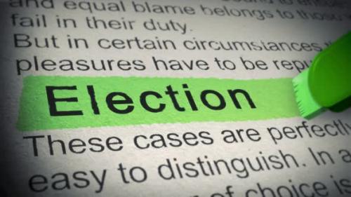 Videohive - Election. Highlighter pen marks word in an open book. Closeup. Thumbing pages and promoting text wit - 38027664 - 38027664