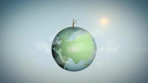 Videohive - Plant blooms on green globe surrounded by clouds in sunlight. Green Planet - Growing seedlings. Anim - 38027807 - 38027807