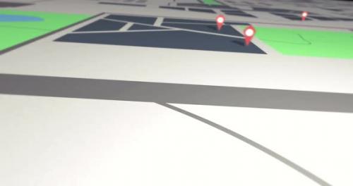 Videohive - 3D Flight over a digital generated city street map with pins to a marked destination - 38027822 - 38027822