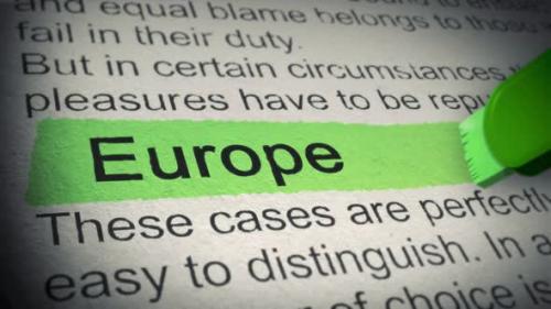 Videohive - Europe. Highlighter pen marks word in Newspaper. Closeup. Thumbing pages and promoting text with mar - 38028534 - 38028534