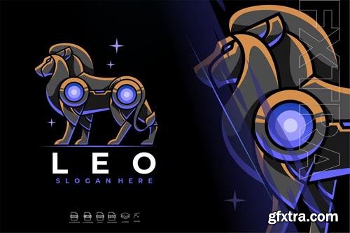 Modern Mecha Robotic Zodiac Leo Logo Design