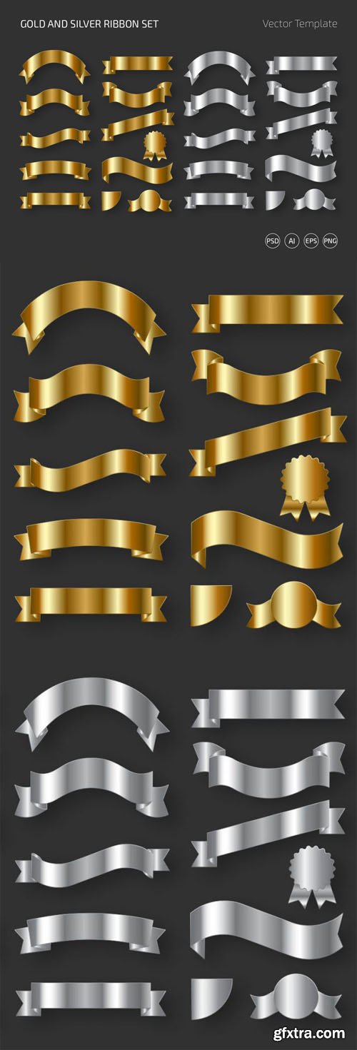 Gold/Silver Ribbon Vector Set + PSD