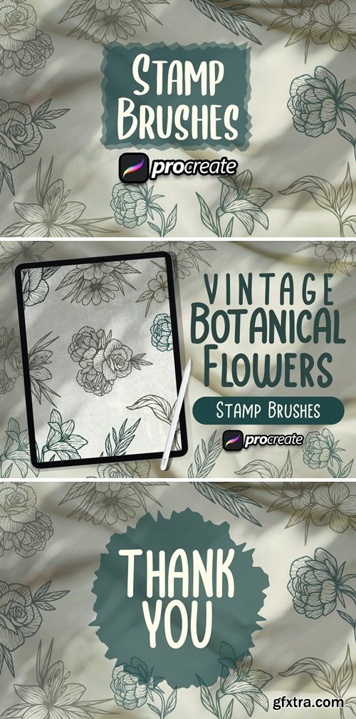 Vintage Botanical Flowers Brush Stamp GNUY5F9